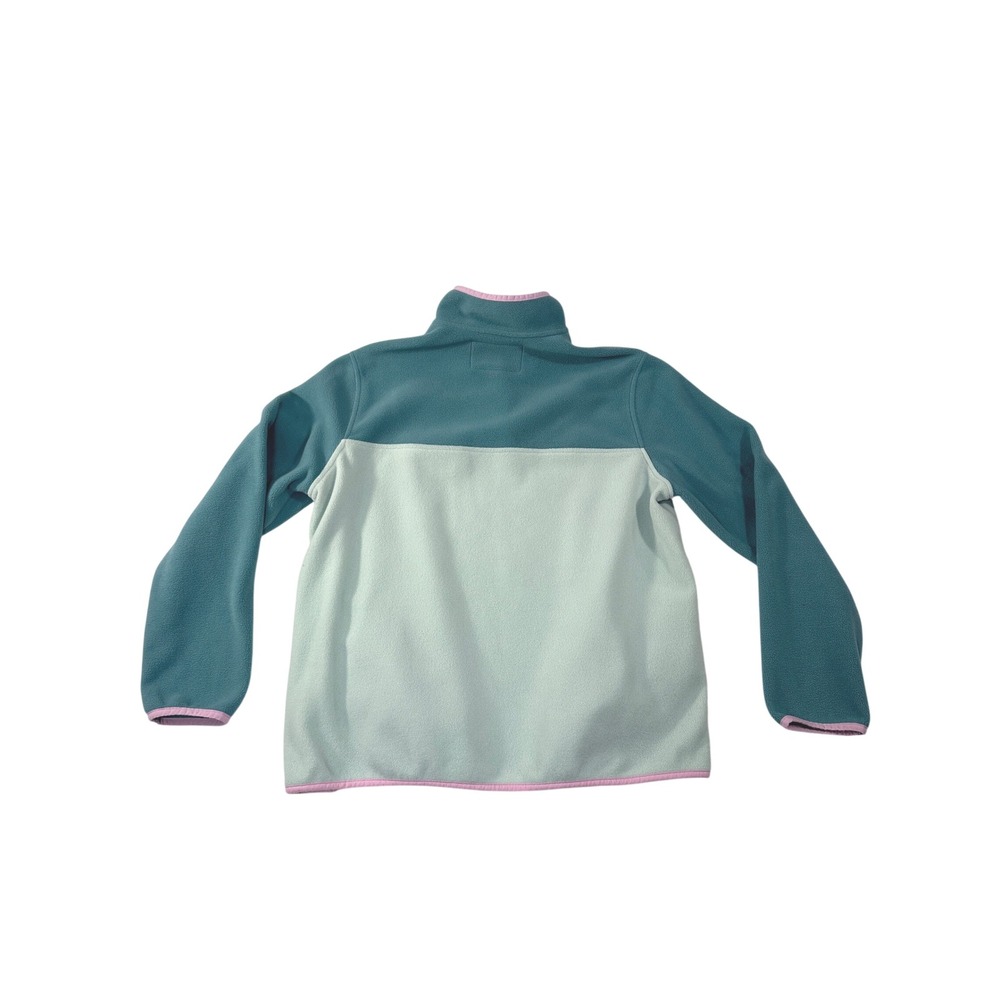 Lands End Kids Fleece Pullover Snap Mock Neck Teal Green Pink L 14-16 Colorblock - Picture 2 of 8